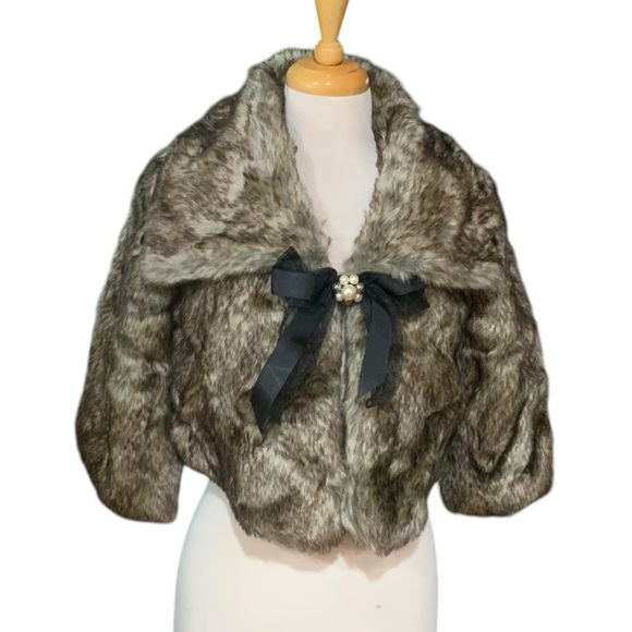 Jolt Jackets & Blazers - Jolt Faux Fur Jacket with Black Bow